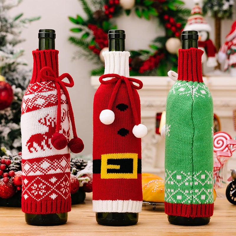 Christmas Themed Snowflake Knits Wine Bottle Covers Wine Protectors for Table Top Christmas Decorations Knits Snowflake Sweaters - Image 5