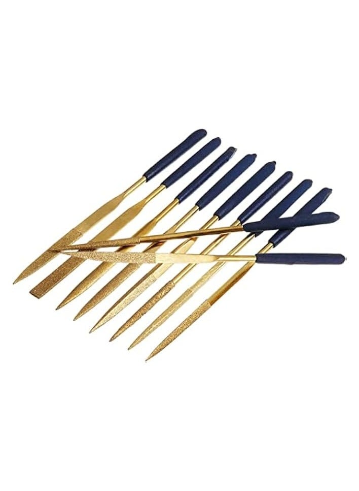 PROMASS 10Pcs Titanium Diamond Metal File Set Fine Round Needle File Triangular Square Flat Riffler File Kit for Wood Stone Glass Jewelry Jewelers Carving Sanding Polishing DIY Tools - 5x180mm - Image 2