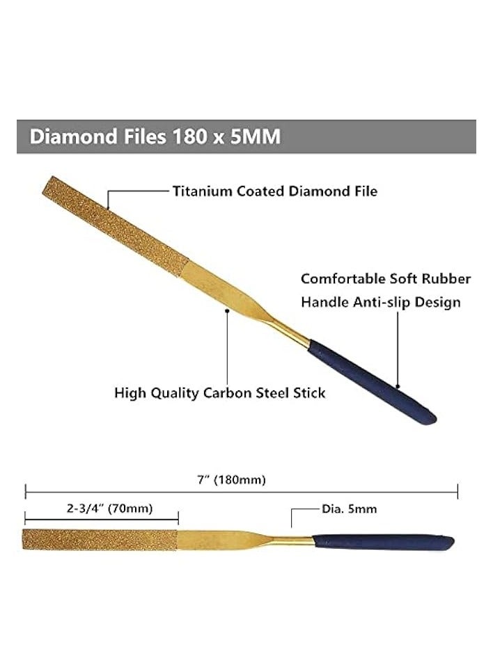 PROMASS 10Pcs Titanium Diamond Metal File Set Fine Round Needle File Triangular Square Flat Riffler File Kit for Wood Stone Glass Jewelry Jewelers Carving Sanding Polishing DIY Tools - 5x180mm - Image 3