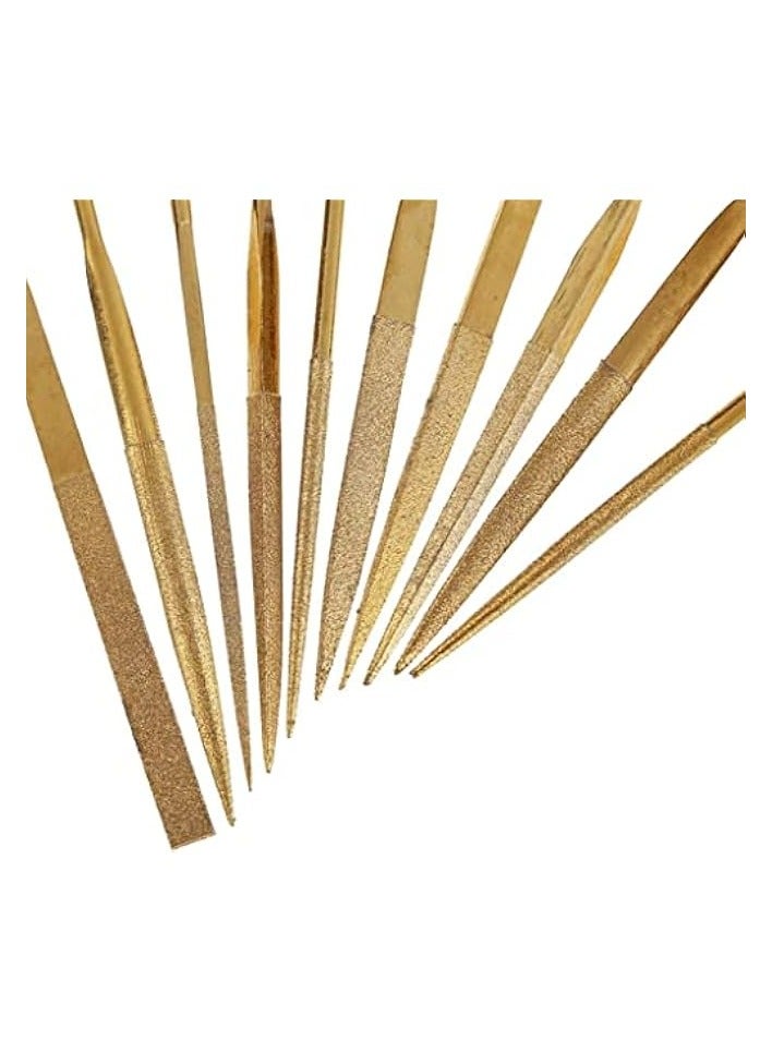 PROMASS 10Pcs Titanium Diamond Metal File Set Fine Round Needle File Triangular Square Flat Riffler File Kit for Wood Stone Glass Jewelry Jewelers Carving Sanding Polishing DIY Tools - 5x180mm - Image 5