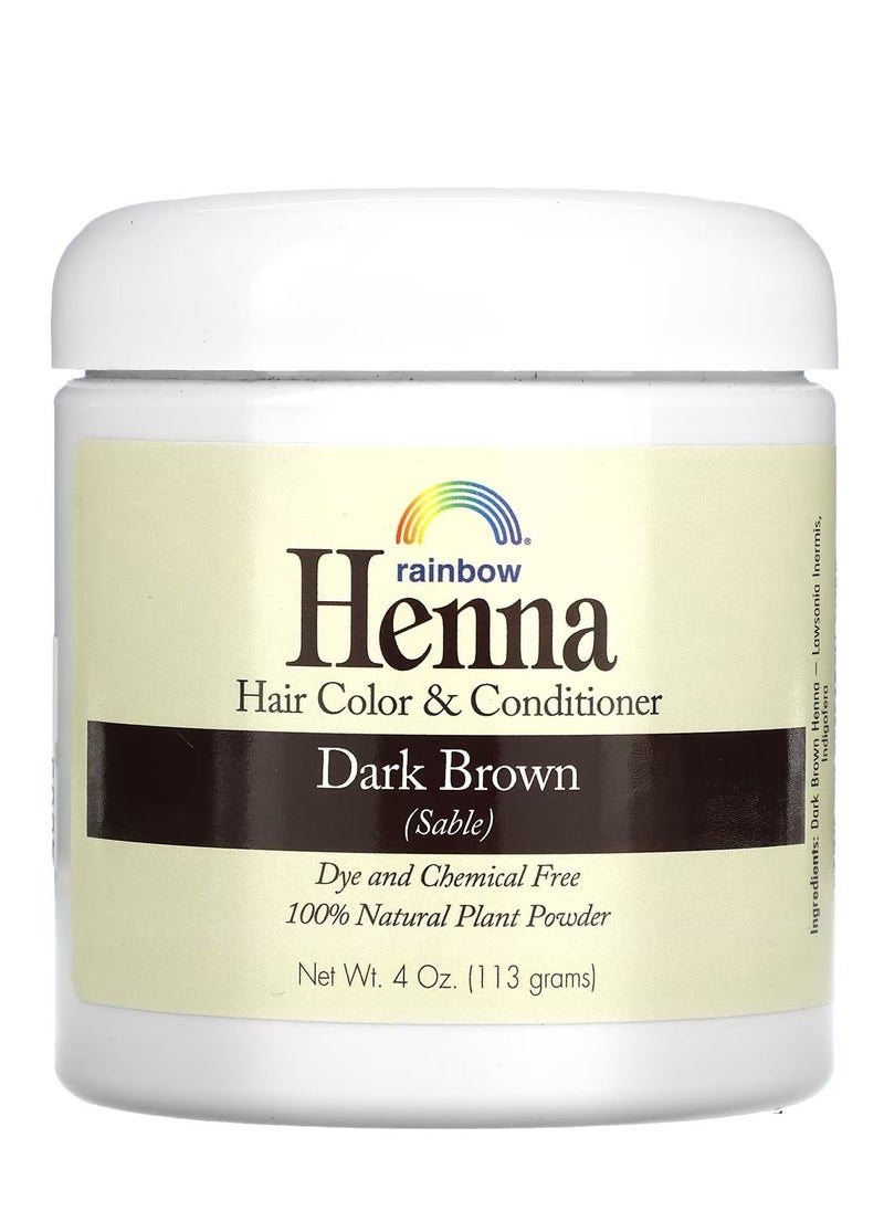 Rainbow Research Henna Hair Color Conditioner Dark Brown Sable 4 oz 113 g 