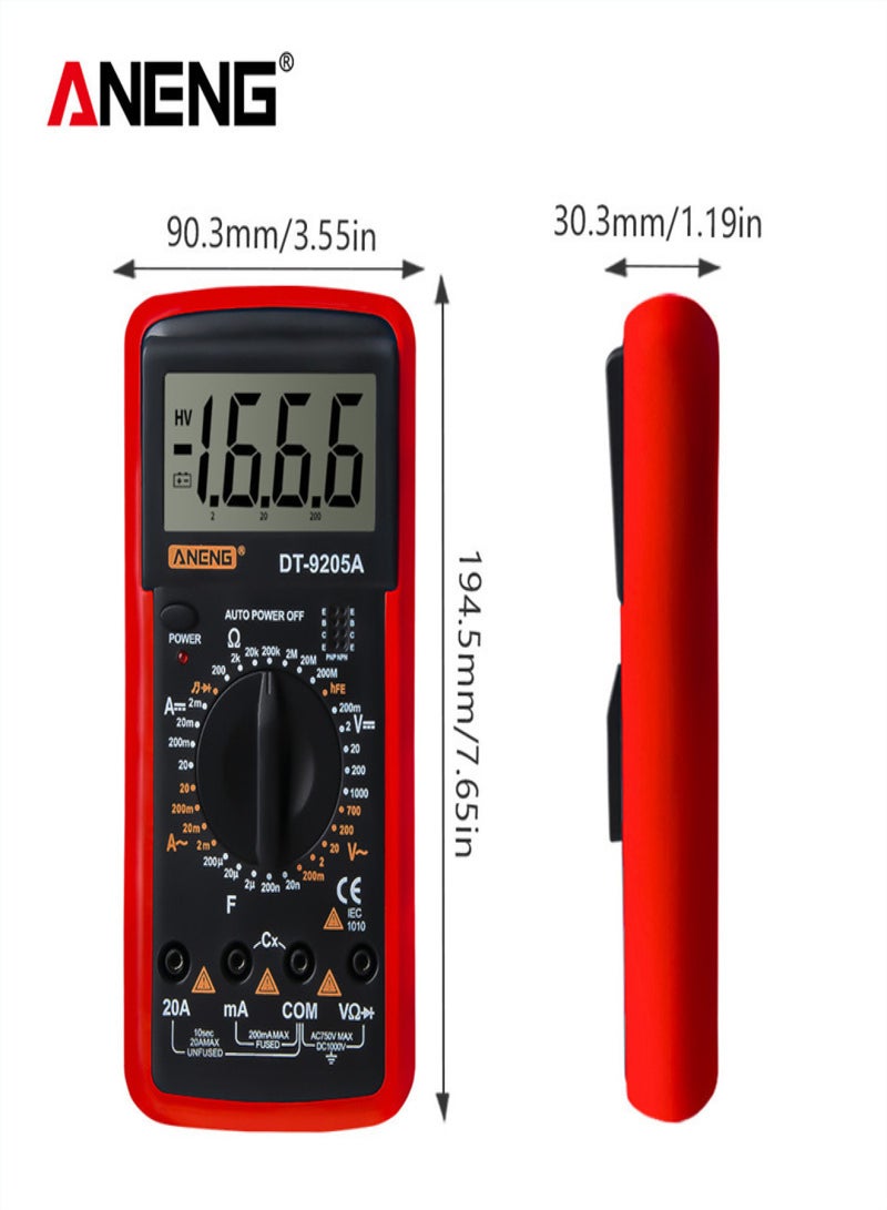 ANENG DT-9205A High-Precision Multimeter, Electrical Testing DC Voltage and Current Meter, Multifunctional Digital Display Meter for Repair - Image 2