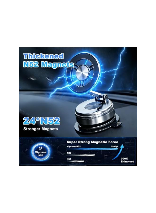 S-TOP Vacuum Magnetic Phone Holder, N52 Strong Magnet Car Dashboard Cell Phone Mount, All-Metal, 360° Adjustable Universal Suction Cup - Image 2