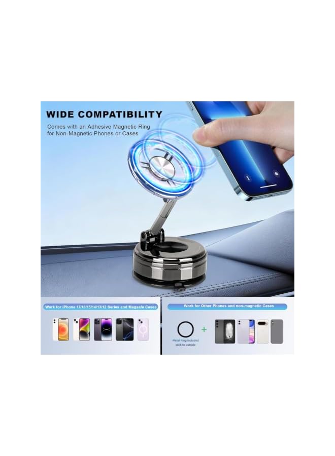 S-TOP Vacuum Magnetic Phone Holder, N52 Strong Magnet Car Dashboard Cell Phone Mount, All-Metal, 360° Adjustable Universal Suction Cup - Image 4