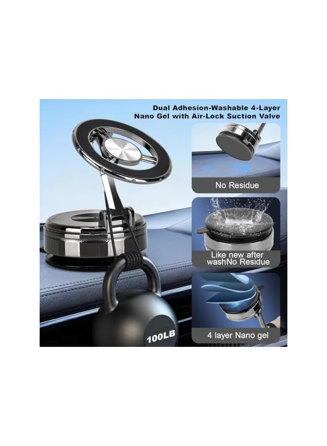 S-TOP Vacuum Magnetic Phone Holder, N52 Strong Magnet Car Dashboard Cell Phone Mount, All-Metal, 360° Adjustable Universal Suction Cup - Image 3