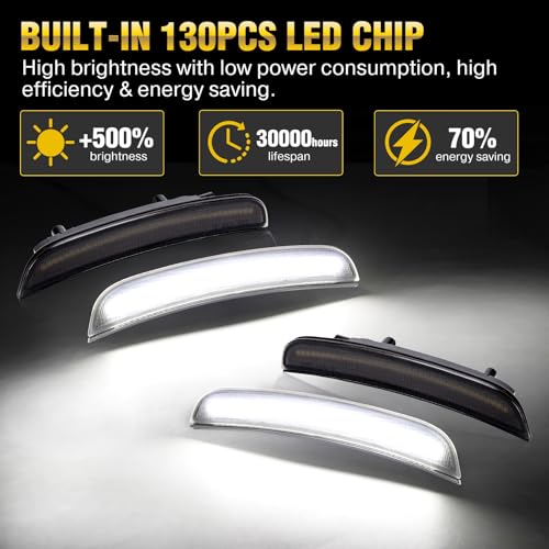 OPP ULITE Side Marker Lights for Dodge Charger LD 2015-2023 Front Rear Bumper, 130pcs Led Chip Smoked Lens Plug & Play White Parking Lamp, 4PCS Front & Rear LED Fender Side Light - Image 2