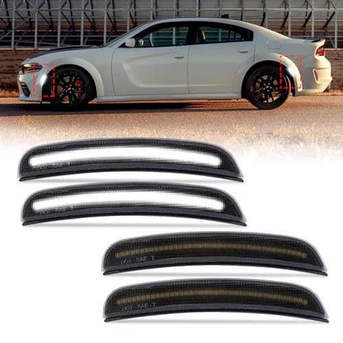 OPP ULITE Side Marker Lights for Dodge Charger LD 2015-2023 Front Rear Bumper, 130pcs Led Chip Smoked Lens Plug & Play White Parking Lamp, 4PCS Front & Rear LED Fender Side Light - Image 1