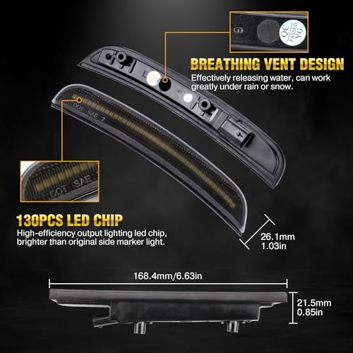 OPP ULITE Side Marker Lights for Dodge Charger LD 2015-2023 Front Rear Bumper, 130pcs Led Chip Smoked Lens Plug & Play White Parking Lamp, 4PCS Front & Rear LED Fender Side Light - Image 5