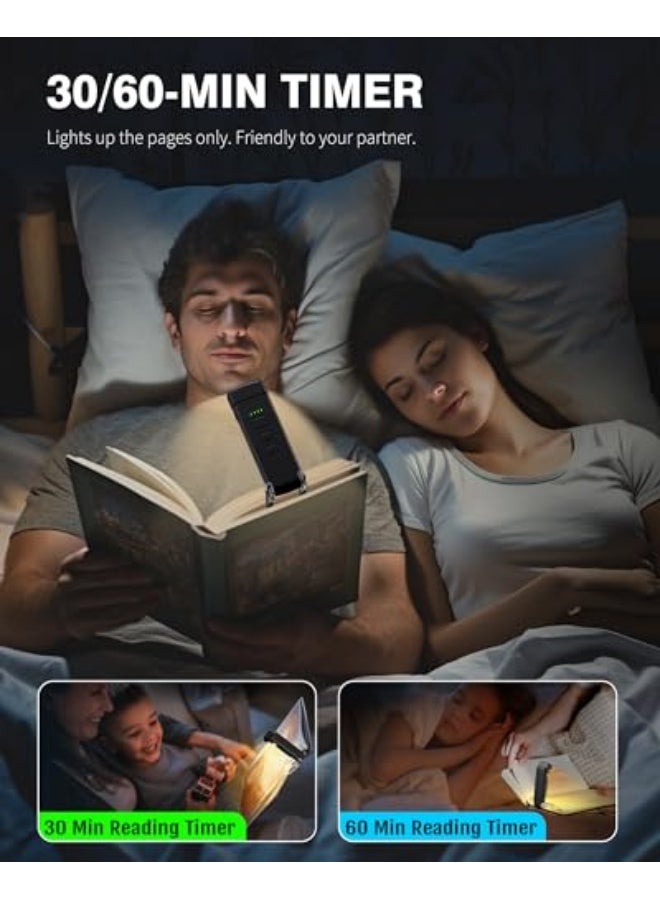 NIBEMINENT Reading Light with 5 Magnetic Bookmarks, Book Lights for Reading in Bed, Rechargeable Reading Lamp with 2 Timing Modes, 3 Color Modes & 5 Brightness Dimmable, for Kids, Nighttime Readers(Black) - Image 4