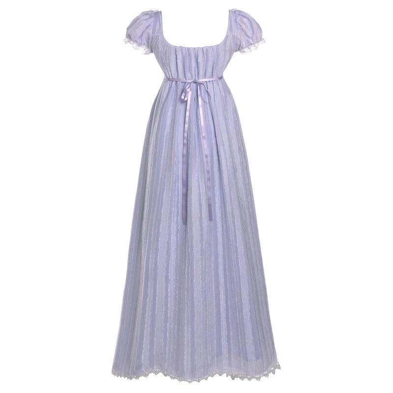 Vibsion Regency Dresses for Women Double Layers Lace Empire Waist Dress Elegant Purple Victorian Rococo Ball Gown XXL - Image 3