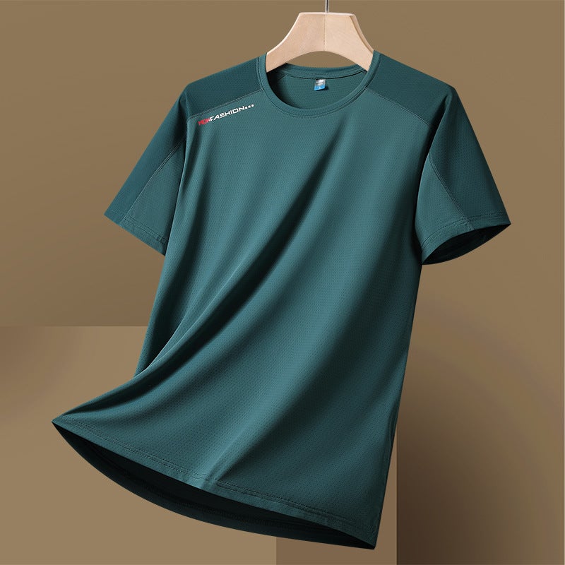 New summer couple Ice Silk quick-drying T-shirt plus size round neck casual T-shirt young and middle-aged couple short-sleeved T-shirt - Image 1