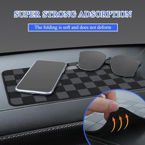 Eliane Car Dashboard Mat Anti-Slip Rubber Pad Universal Non Slip Car Dashboard Sticky Adhesive Mat for Phones Sunglasses Keys, Chess Design (Black/Grey) - Image 3