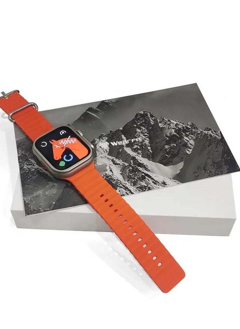 HW 8 Ultra Max Smart Watch Series 8 With Full Screen Works With the Android And IOS System Quick Response Wireless Charging And Supports GPS, Size 49 mm - Orange