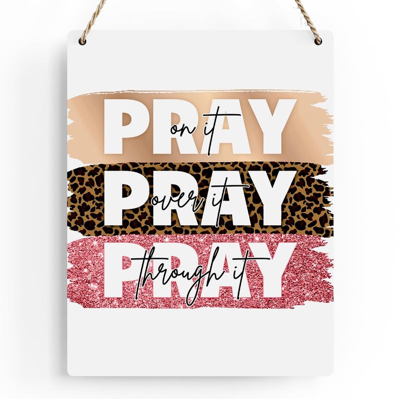 BELLOWDEER Inspirational Decor Pray On It Bible Verse Wall Art Christian Gifts for Women Scripture Wooden Hanging Sign for Modern Home Office Kids Room Bathroom Bedroom Wall Art Decoration 8 x 10 Inches - Image 1