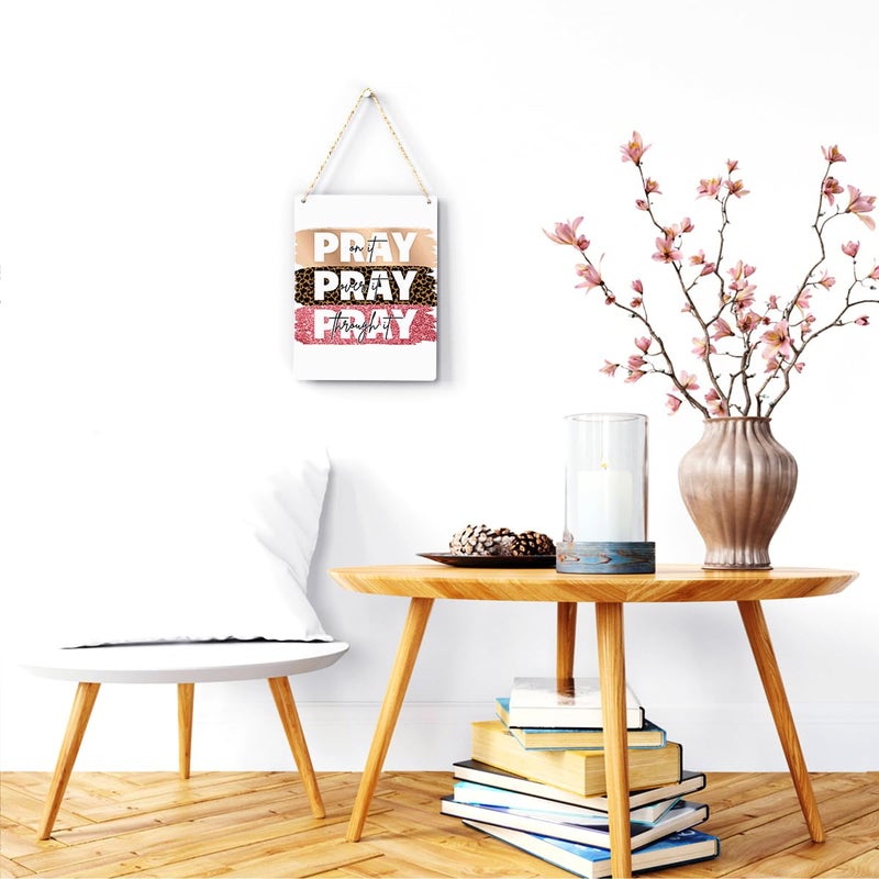 BELLOWDEER Inspirational Decor Pray On It Bible Verse Wall Art Christian Gifts for Women Scripture Wooden Hanging Sign for Modern Home Office Kids Room Bathroom Bedroom Wall Art Decoration 8 x 10 Inches - Image 2