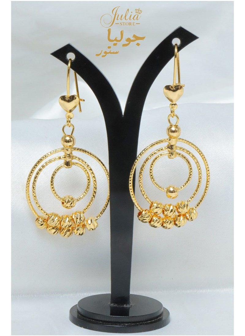Julia Store - 21K Gold Plated Oriental Egyptian Triple Hoops Dangle Earrings For Women And Girls By Julia Store - Image 1