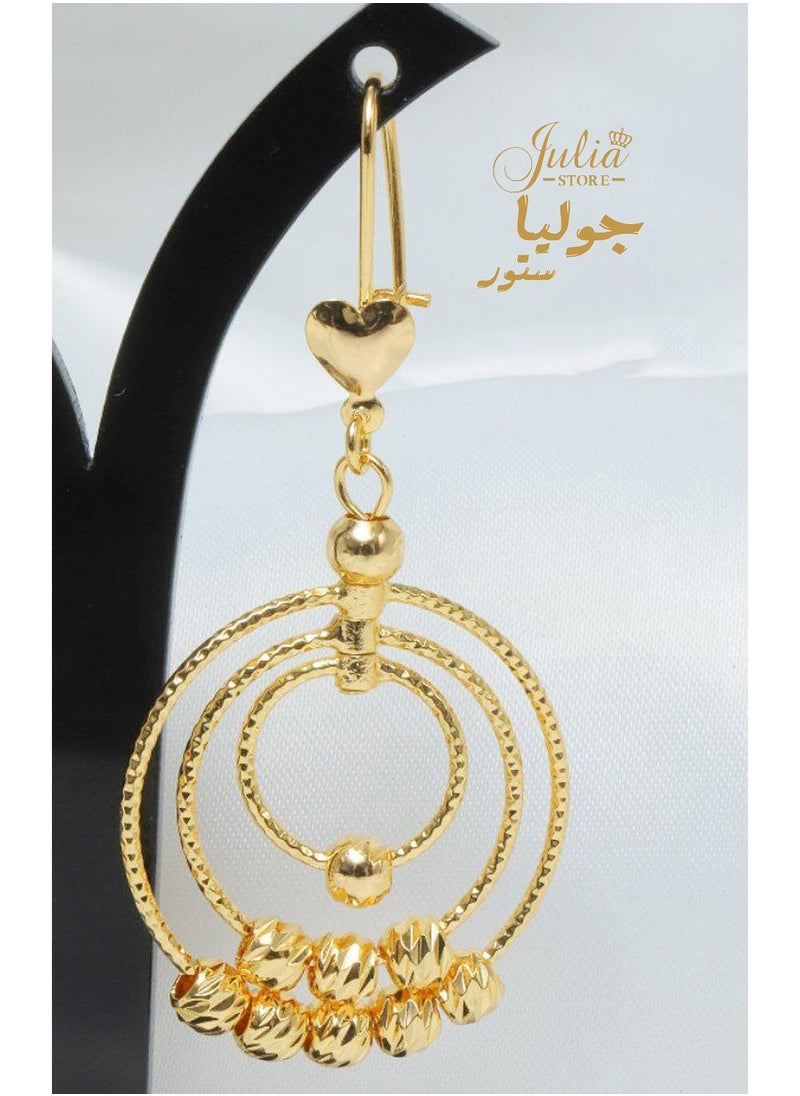 Julia Store - 21K Gold Plated Oriental Egyptian Triple Hoops Dangle Earrings For Women And Girls By Julia Store - Image 1