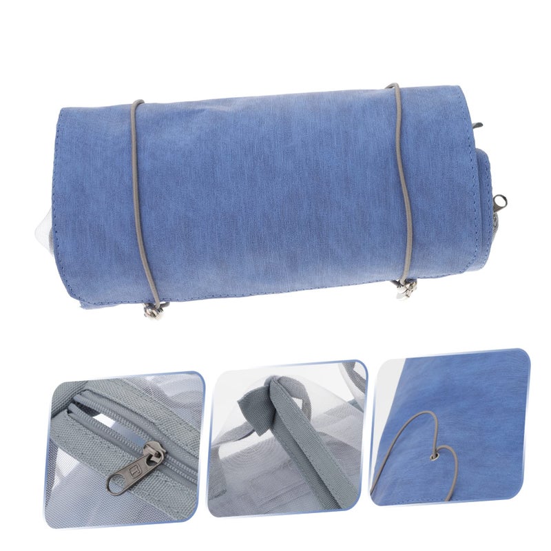 Large Capacity Detachable Travel Makeup Bag Blue Foldable Cosmetic Organizer 53x27cm - Image 3
