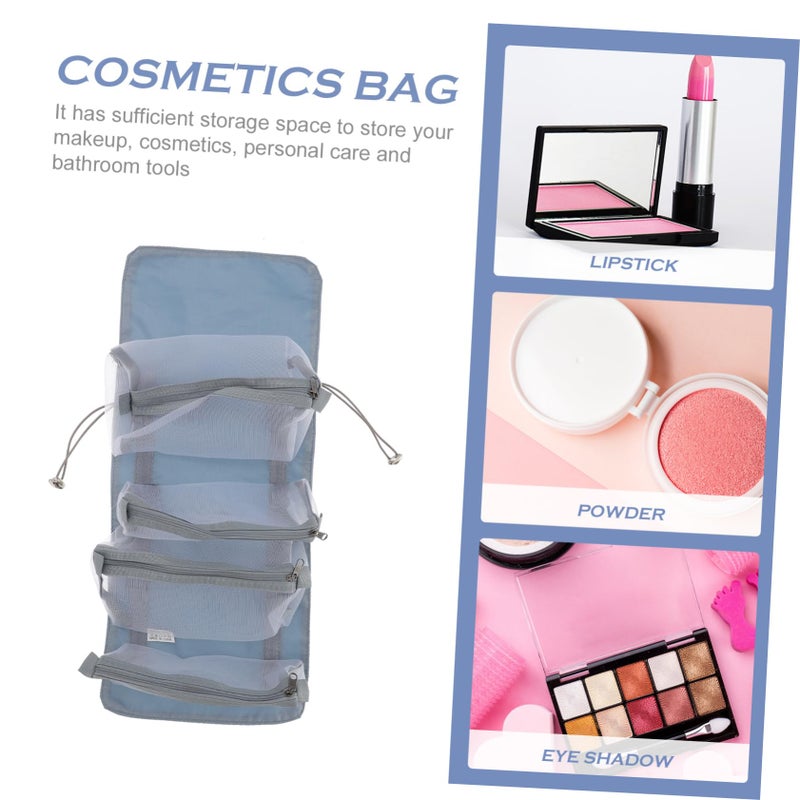 Large Capacity Detachable Travel Makeup Bag Blue Foldable Cosmetic Organizer 53x27cm - Image 5