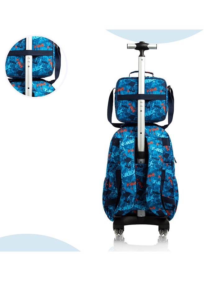 Eazy Kids Set Of 4 18 Inch Trolley School Bag, Tritan 420Ml Water Bottle, Lunch Bag And Pencil Case - Trex Dinosaur - Blue  - Image 5