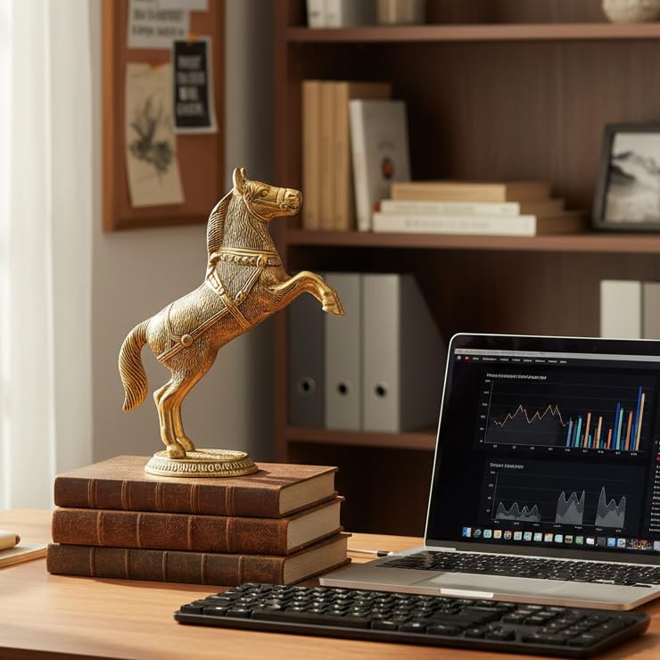 KridayKraft Golden Oxidized Jumping Horse Statue Showpiece for Vastu, Wealth & Decorative for Home,Office,Living Room Gift for Friends,Wedding,Relatives, 15 cm , 8 cm - Image 3