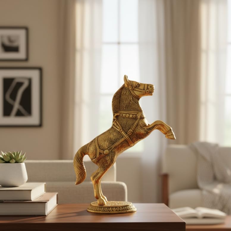 KridayKraft Golden Oxidized Jumping Horse Statue Showpiece for Vastu, Wealth & Decorative for Home,Office,Living Room Gift for Friends,Wedding,Relatives, 15 cm , 8 cm - Image 1