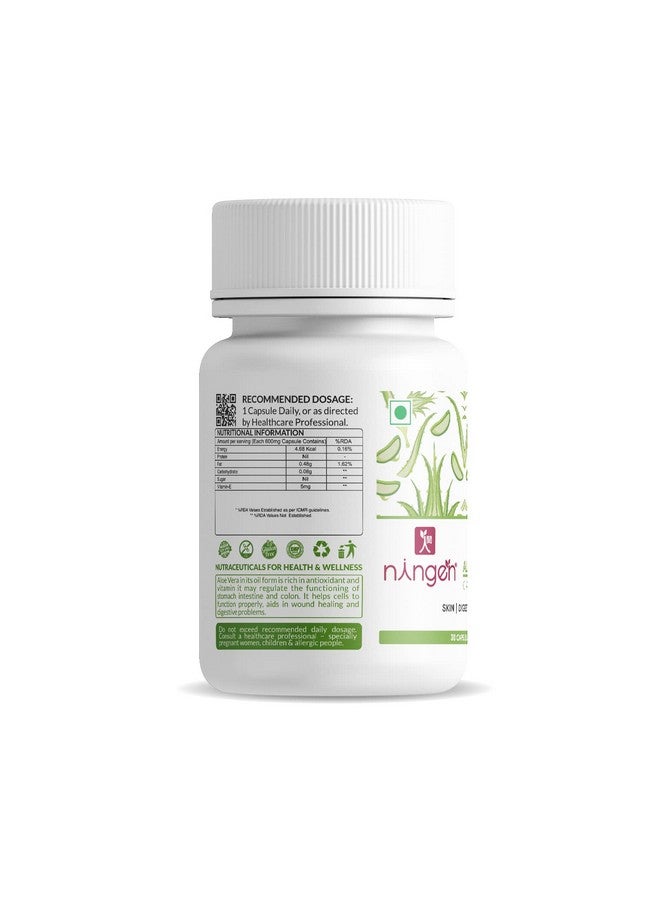 ningen Aloe Vera Oil Capsules, 500Mg I For Skin & Digestion I Gluten, Paraben, Soy, Gmo Free I Coa, Gmp Certified I 30 Veg Hypromellose Oral Capsules - Image 2