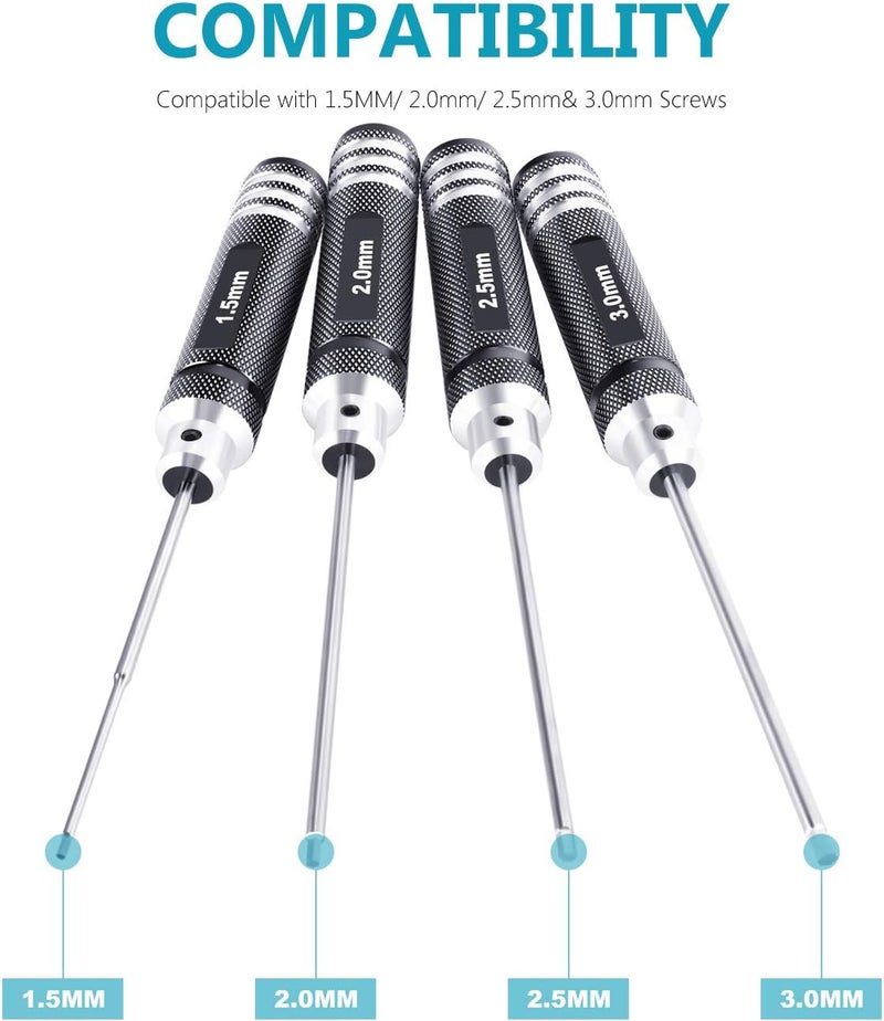Neewer 4 in 1 Titanium Nitride TiNi Hex Driver Wrench Set (1.5mm, 2mm, 2.5mm, 3.0mm) - Image 5
