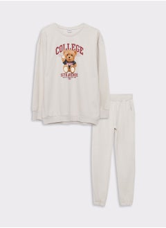 Crew Neck Printed Long Sleeve Girl Sweatshirt and Sweatpants