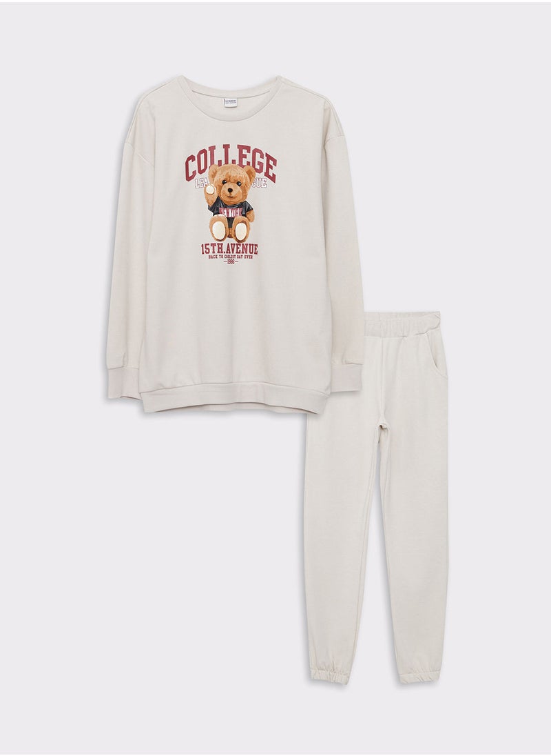 LC WAIKIKI - Crew Neck Printed Long Sleeve Girl Sweatshirt and Sweatpants - Image 1