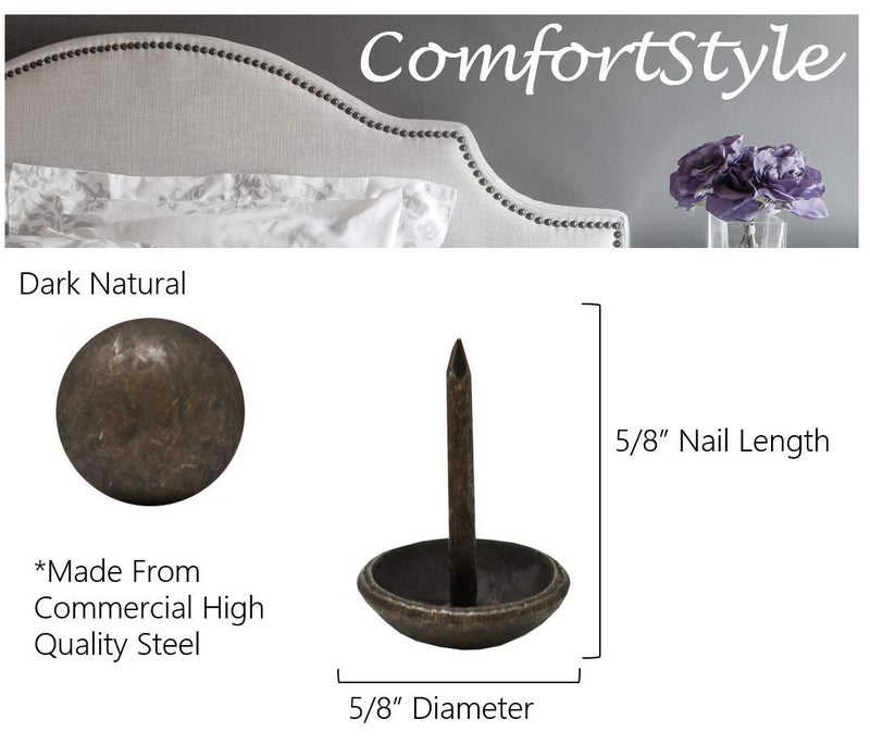 ComfortStyle Premium Upholstery Tacks, Nailhead Decorative Trim for Furniture, 5/8" Diameter, 100 Nails (Dark Natural) - Image 2