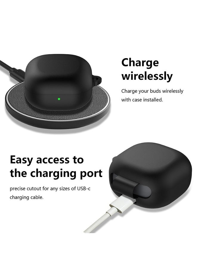 Wechdo Soft Silicone Case for Samsung Galaxy Buds 4/4 pro, Full Body Shockproof Protective Cover with Carabiner Anti-Scratch Dustproof Case for Samsung Galaxy Buds 4-Black - Image 3