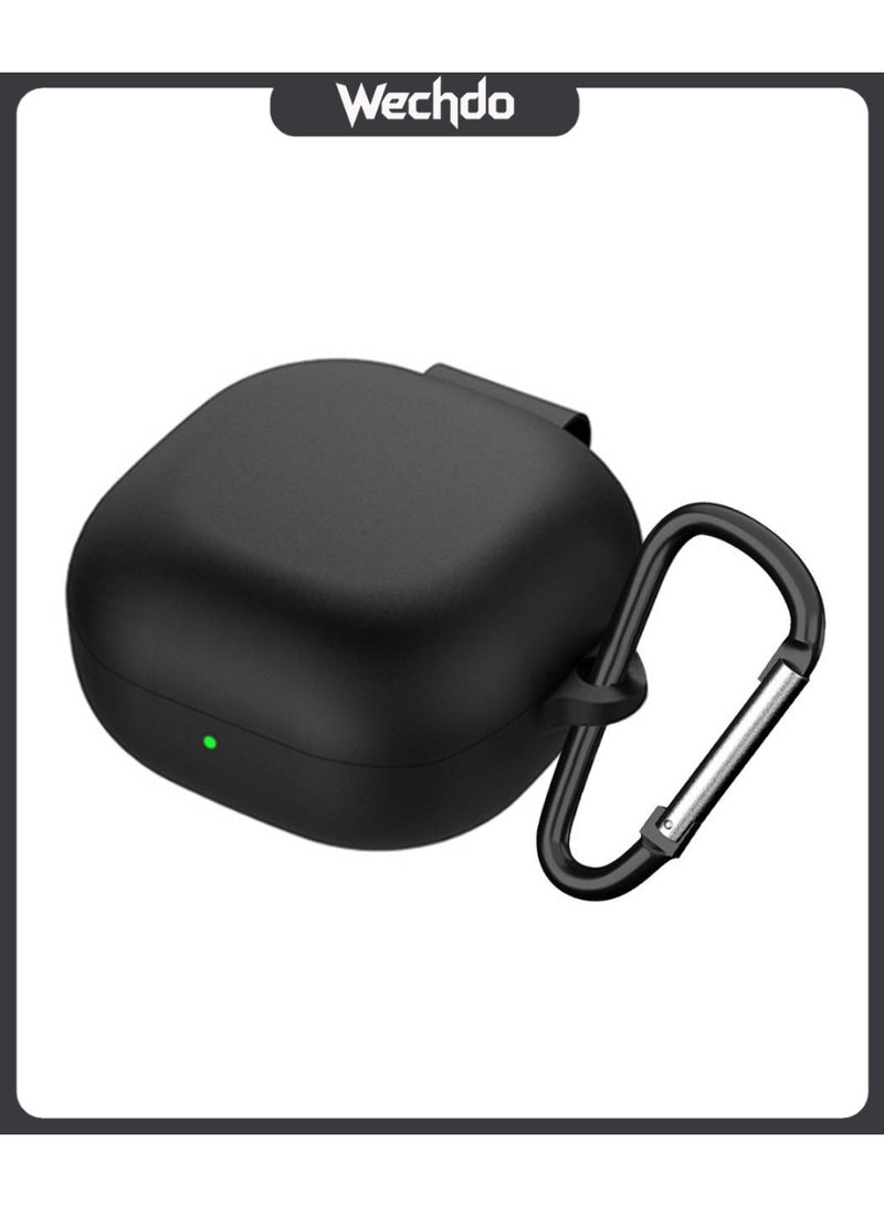 Wechdo Soft Silicone Case for Samsung Galaxy Buds 4/4 pro, Full Body Shockproof Protective Cover with Carabiner Anti-Scratch Dustproof Case for Samsung Galaxy Buds 4-Black - Image 1