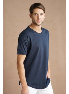 Cool Tarz Cool Style Navy Blue Men's Oval Cut Slim Fit Sloppy Collar Casual T-Shirt  - Image 2