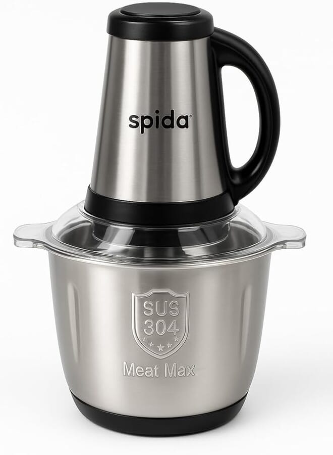 SPIDA Chopper 3L – 800W, Stainless Bowl and Sharp Blades for Fast Prep – Model SPD-ND8003