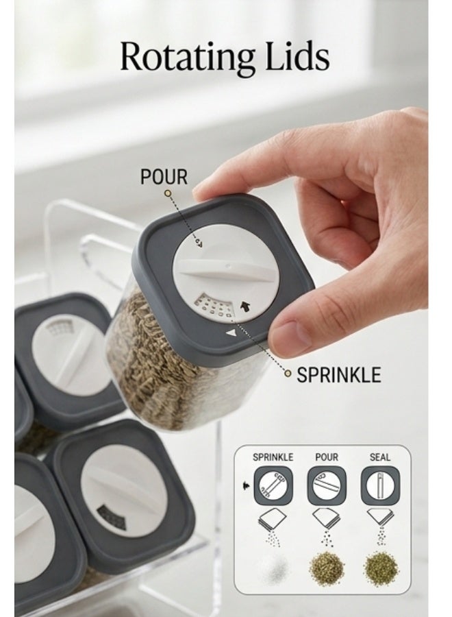 Acrylic Spice Rack Organizer with 12 x 200ml Seasoning Jars and 3-Tier Storage Stand (37 × 26 cm) – Rotating Lids with 3 Adjustable Pour Settings for Herbs, Salt, Pepper & Seasonings, Space-Saving Kitchen Counter Organizer, Easy Refill & Cleaning, Ideal for Home, Restaurant & Café Use - Clear - Image 3