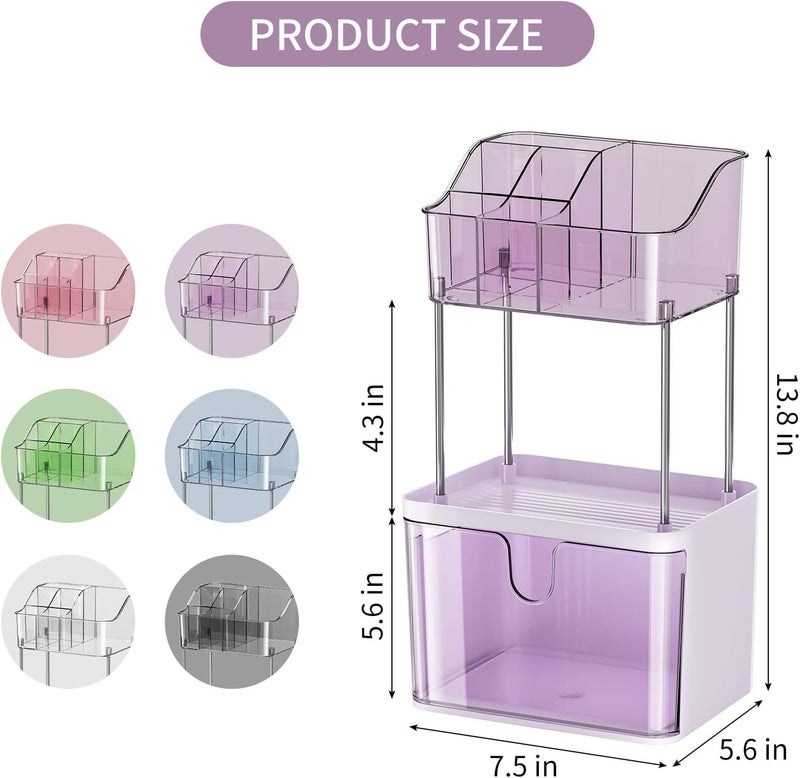 Dravina 3-Tier Makeup Organizer Storage Box | Vanity Tray for Cosmetics, Skincare Organizers, Stationery & Countertop Storage | Bathroom & Dressing Table Organizer, Ideal Gift for Women, Purple, 35cm - Image 2