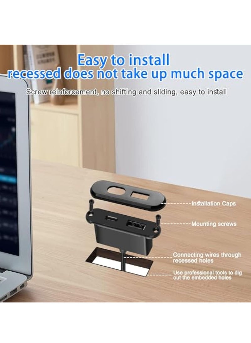 Zikra Desk Power Grommet Outlet, 5V/2A USB/Type-C Embedded Charging Port, Desk Wall Outlet Extender, Phone Desktop Charger Scoket Station, for Sofa Table Bedside Workbench Office Home - 1.2M/3.9FT - Image 2