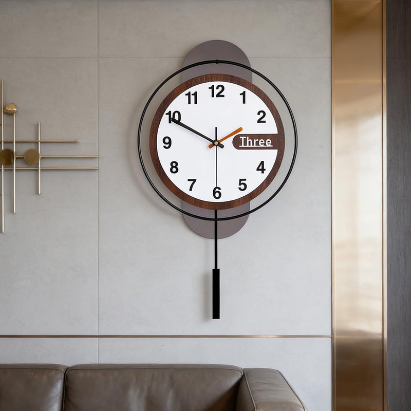 Dankeit Modern Wall Clock with Oak Wood Dial and Silent Movement,12.6x22.8 Inch Acrylic Large Contemporary Decorative Pendulum Clock for Living Room,Bedroom,Kitchen,Office (Black/White) - Image 1