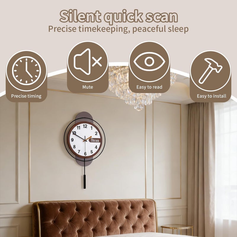 Dankeit Modern Wall Clock with Oak Wood Dial and Silent Movement,12.6x22.8 Inch Acrylic Large Contemporary Decorative Pendulum Clock for Living Room,Bedroom,Kitchen,Office (Black/White) - Image 4