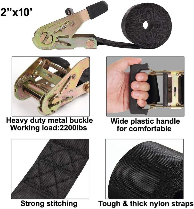 Ayaport Endless Ratchet Tie Down Straps Heavy Duty Cargo Tie Downs, Sturdy Nylon Black Strap Down Ratcheting Securing Straps, Track Spring Fittings, Tie-Down Motorcycles, Trailer Loads, Kayak - Image 2