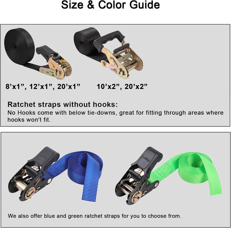 Ayaport Endless Ratchet Tie Down Straps Heavy Duty Cargo Tie Downs, Sturdy Nylon Black Strap Down Ratcheting Securing Straps, Track Spring Fittings, Tie-Down Motorcycles, Trailer Loads, Kayak - Image 5