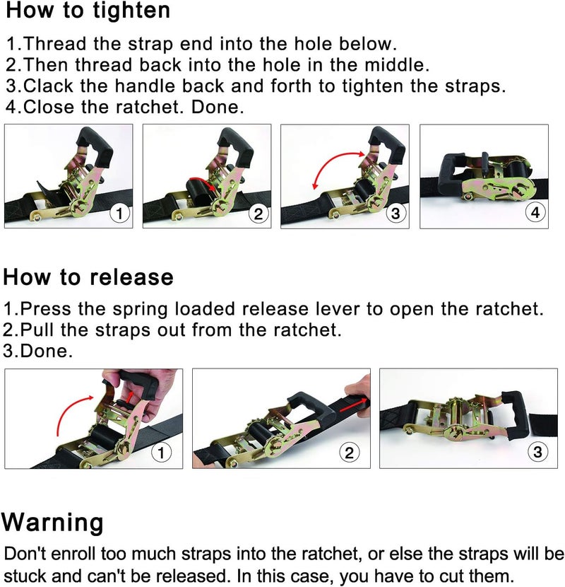 Ayaport Endless Ratchet Tie Down Straps Heavy Duty Cargo Tie Downs, Sturdy Nylon Black Strap Down Ratcheting Securing Straps, Track Spring Fittings, Tie-Down Motorcycles, Trailer Loads, Kayak - Image 4