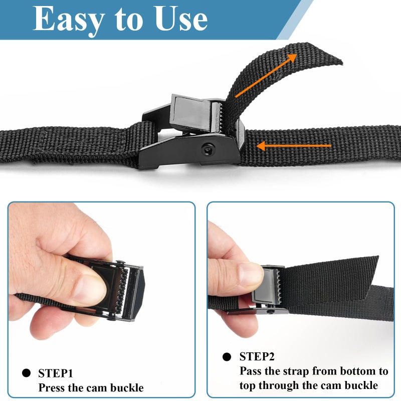 PEASUG Tie Down Straps, 4 Pcs Lashing Small Ratchet Straps with Buckles, 0.78" x 5' Adjustable Simple Cinch Cam Pull Suitable for Trucks, Cargo, Luggage Black - Image 4