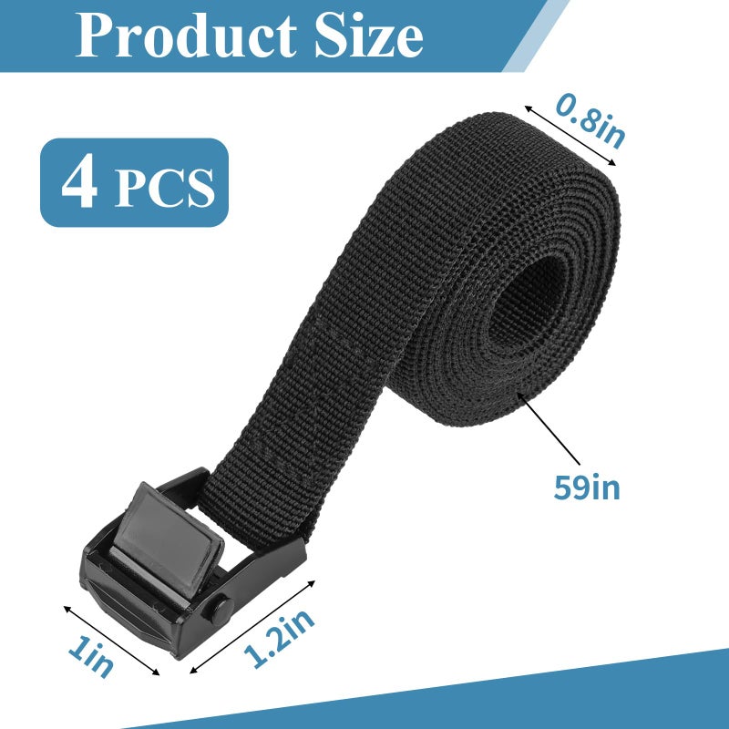 PEASUG Tie Down Straps, 4 Pcs Lashing Small Ratchet Straps with Buckles, 0.78" x 5' Adjustable Simple Cinch Cam Pull Suitable for Trucks, Cargo, Luggage Black - Image 2
