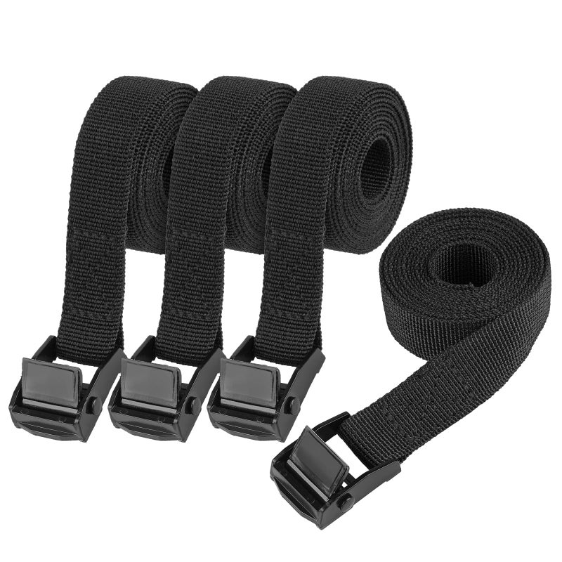 PEASUG Tie Down Straps, 4 Pcs Lashing Small Ratchet Straps with Buckles, 0.78" x 5' Adjustable Simple Cinch Cam Pull Suitable for Trucks, Cargo, Luggage Black - Image 1
