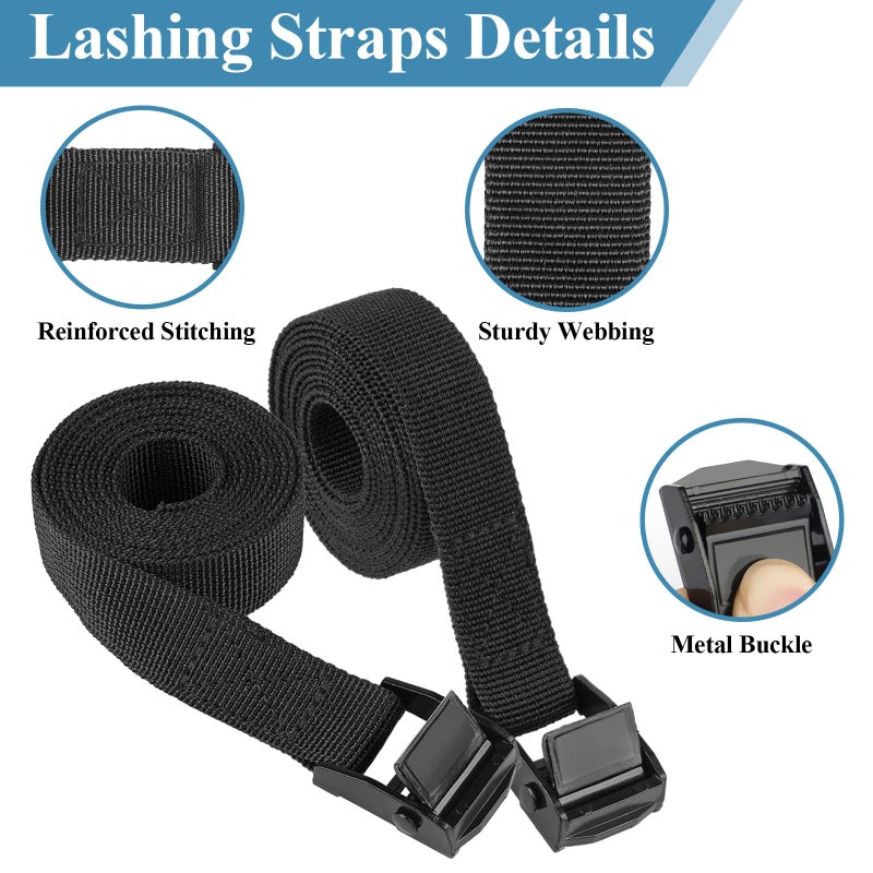 PEASUG Tie Down Straps, 4 Pcs Lashing Small Ratchet Straps with Buckles, 0.78" x 5' Adjustable Simple Cinch Cam Pull Suitable for Trucks, Cargo, Luggage Black - Image 3