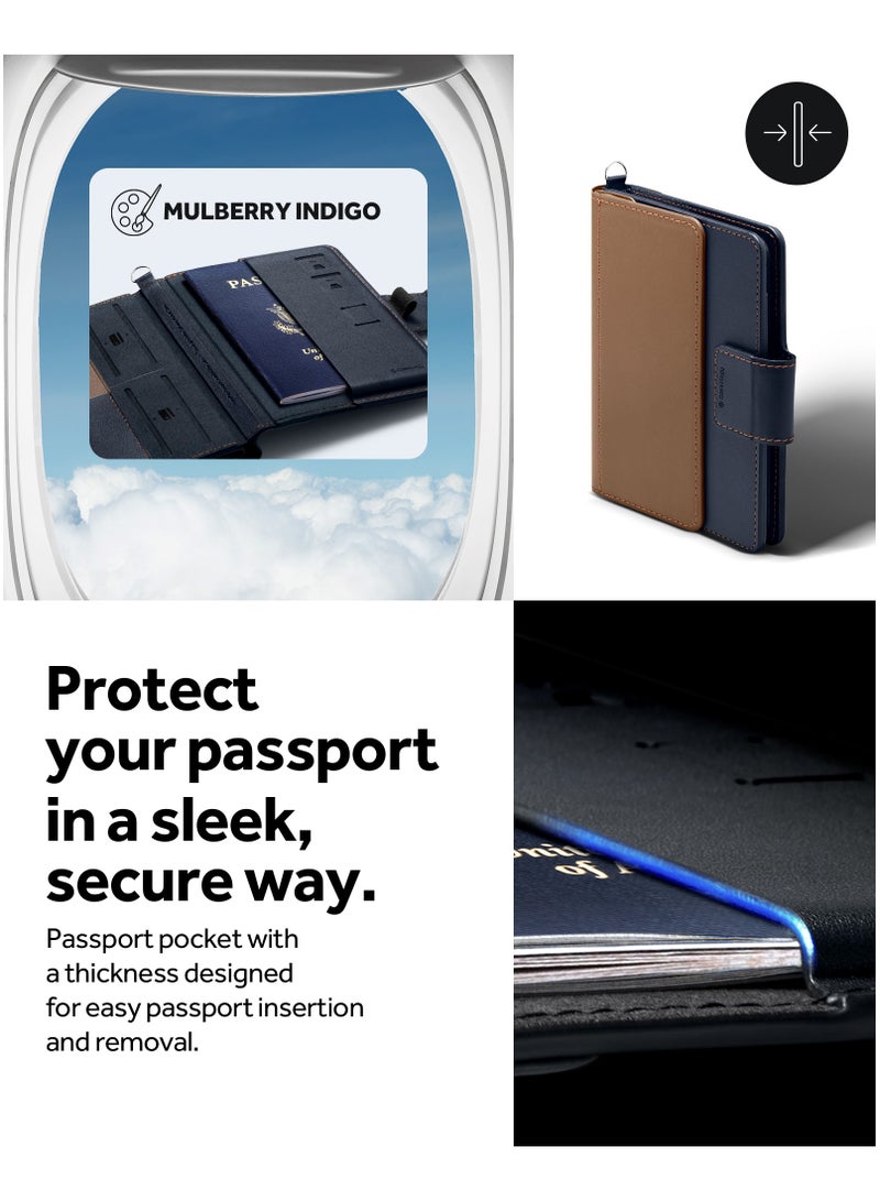 Caseology Caseology Nano Pop Passport Stand Holder RFID Blocking Secure Travel Documents Organizer Cover Premium Vegan Leather Card Slot Case with Magnetic Closure Sim Card Pin included - Mulberry Indigo  - Image 2