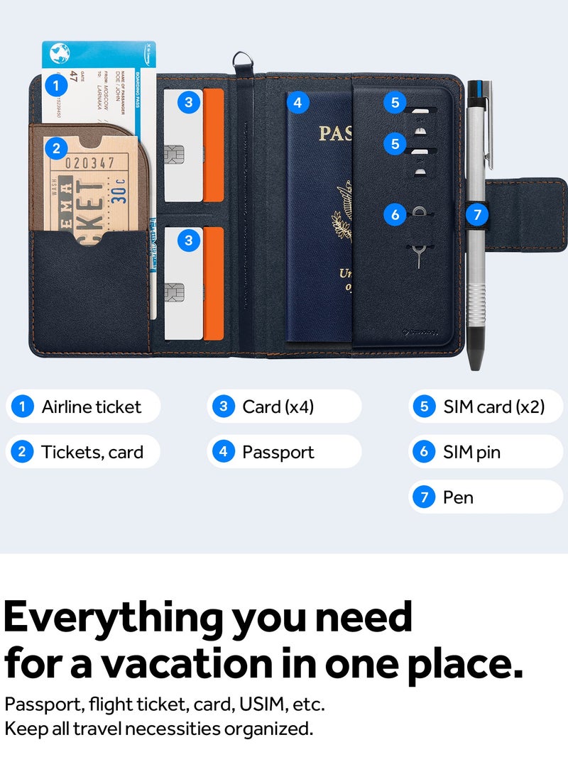 Caseology Caseology Nano Pop Passport Stand Holder RFID Blocking Secure Travel Documents Organizer Cover Premium Vegan Leather Card Slot Case with Magnetic Closure Sim Card Pin included - Mulberry Indigo  - Image 3