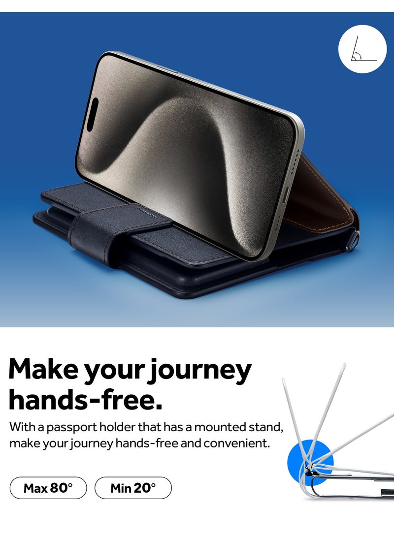 Caseology Caseology Nano Pop Passport Stand Holder RFID Blocking Secure Travel Documents Organizer Cover Premium Vegan Leather Card Slot Case with Magnetic Closure Sim Card Pin included - Mulberry Indigo  - Image 4